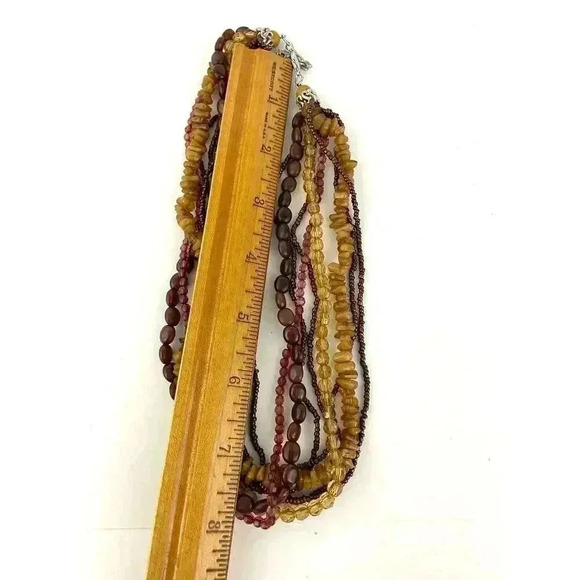 VTG Brown Beaded Faceted Multi Strand Necklace 16" Long Layered 90's Retro - Picture 7 of 10
